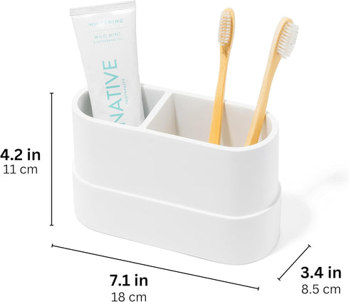 Countertop, Yew Design Matte White Large Toothbrush and Toothpaste Holder and Cup for Bathroom Vanity and Round