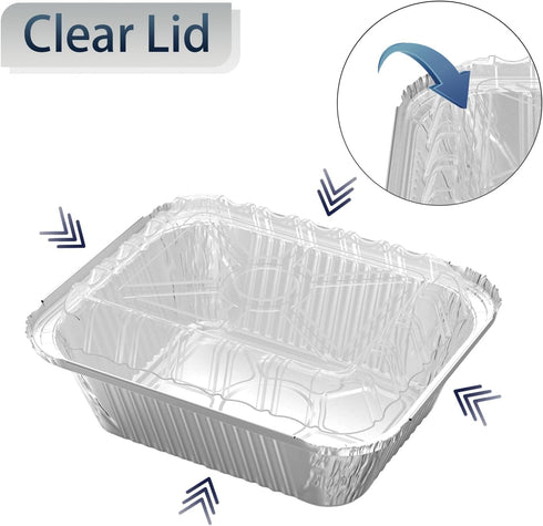 30 Pack 1 lb Rectangular Disposable Aluminum Foil Pan, 16 oz Take Out Food Containers with Clear Plastic Dome Lids