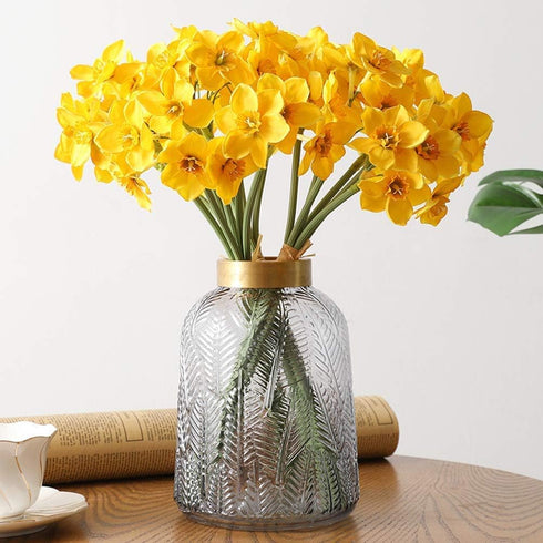 Tinsow 15.8 Inches Artificial Daffodil Flowers, Fake Silk Flower Arrangement for Home Wedding Decor (Yellow, 12)