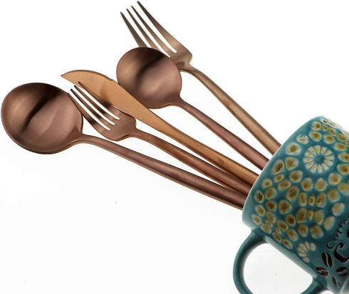 Matte Rose Gold Silverware Set - Gugrida 5-Piece 18/10 Stainless Steel Satin Finish Flatware Set, Dishwasher Safe