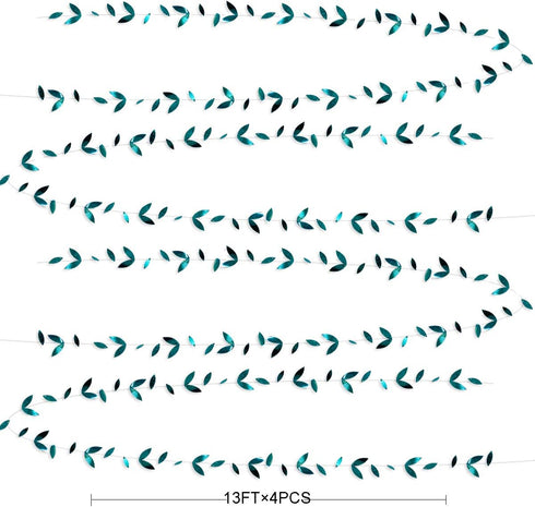 PinkBlume 52 Ft Dark Green Leaf Garland - Emerald Turquoise Paper Hanging Leaves Streamer for Party Decorations