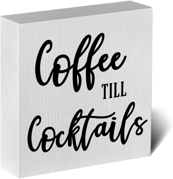 Coffee Table Decor, Rustic Desk Decor Coffee Station Accessories, Farmhouse Wood Box Sign for Kitchen Countertop