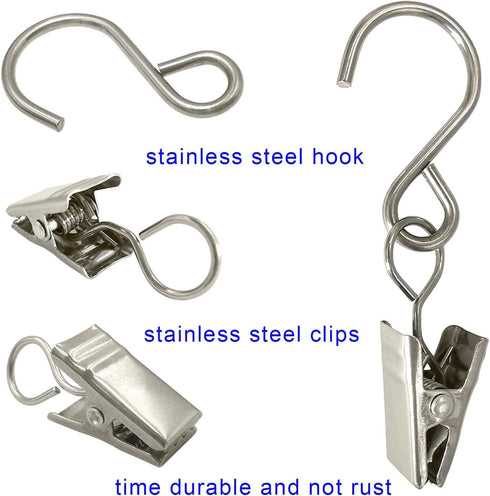 Stainless Steel S Hooks Curtain Clips, 50 Pack Hanging Party Lights Clips, 2.4 Inch Long Hangers for Photo Art Craft