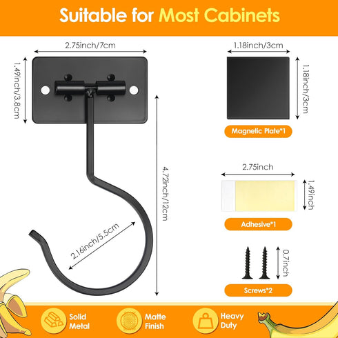 Counter Self Adhesive Banana Hook Under Cabinet Foldable Banana Hanger Black Metal Under Banana Hook to Keep Bananas
