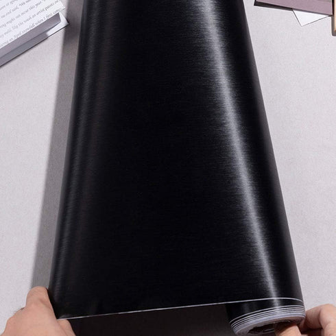 Self Adhesive Vinyl Black Brushed Metal Contact Paper for Refrigerator Dishwasher Stove Oven Doors 15.7x117 Inches
