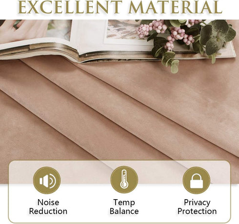 96 inches 2 Dimming W42x L96 StangH Long Beige Blush Velvet Curtains - Panels Light Drapes Farmhouse Decor for Nursery