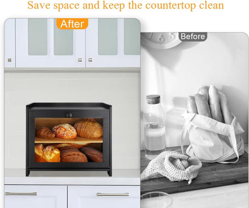 Natree Countertop, 2 Counter, Bamboo Bread Box for Kitchen Large Bread Storage Container Bin Layer Breadbox Holder