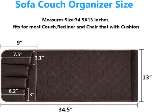 Sofa Armrest Organizer, Non-Slip Bedside Caddy Storage for Recliner Couch, 5 Pockets for Cell Phone, TV Remote