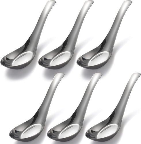 Soup Spoons Stainless Steel Dinner Spoons Set of 6 Chinese Soup Spoon Mirror Polished Asian Soup Spoons for Bouillon Dessert Cereal Thai Miso Ramen