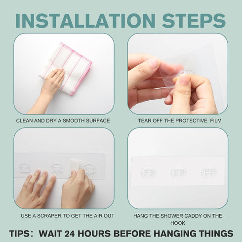 12 Pcs Shower Caddy Adhesive Hooks Replacement Storage Shelf Basket Strips Hook/No Drilling Strong Adhesive