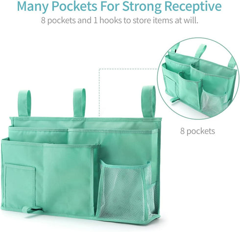 Bseash Bunk Bed Organizer, Bedside Caddy Hanging Bed Organizer Storage Bag 8 Pockets, for College Dorm Rooms Bed, Hospital Bed, Baby Bed Rails, 600D Oxford Cloth (Light Green) by Bseash