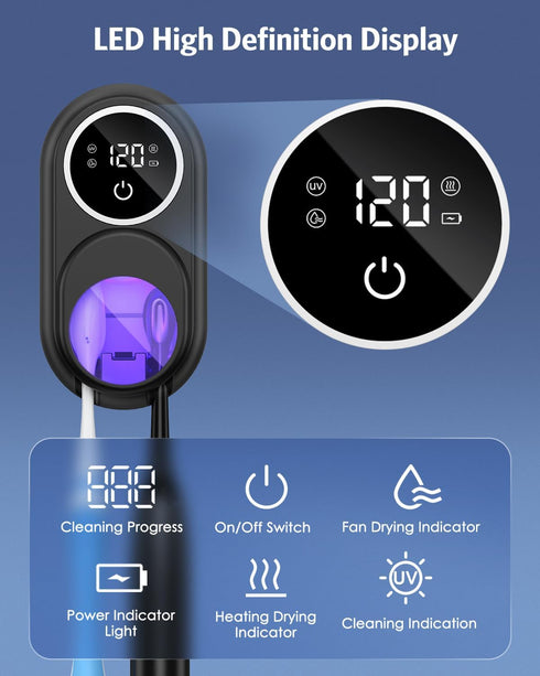 Toothbrush Sanitizer Holder, Upgraded UV Toothbrush Holder with Dual-Mode Clean & Fan Dry, LED Smart Screen