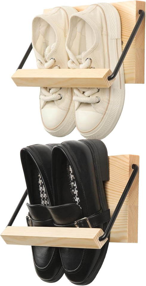 Mifoci 2 Pcs Wall Mounted Shoe Rack Organizer Wooden Modern Compact Wall