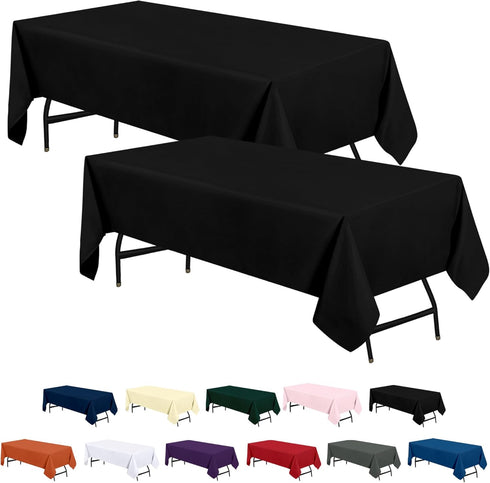 Utopia Kitchen 2 Pack 6 Foot Rectangle Table Cloth, Black, Stain and Wrinkle Resistant for Dining and Parties