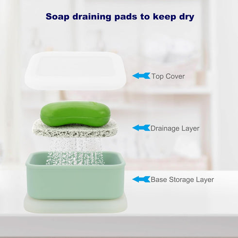 Leak Proof Travel Soap Case, Silicone Soap Container with Drainage Layer, Shatterproof Holder for Travel, Camping, Gym