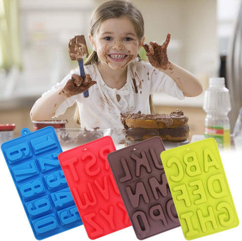 4 Pcs Silicone Numbers Alphabets Molds - FineGood Candy Biscuit Chocolate DIY Baking Trays