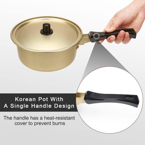 AHIER Korean Ramen Cooking Pot with Lid, Spoon, and Chopsticks, Fast Heating Noodle Pot for Kitchen Cookware (Single