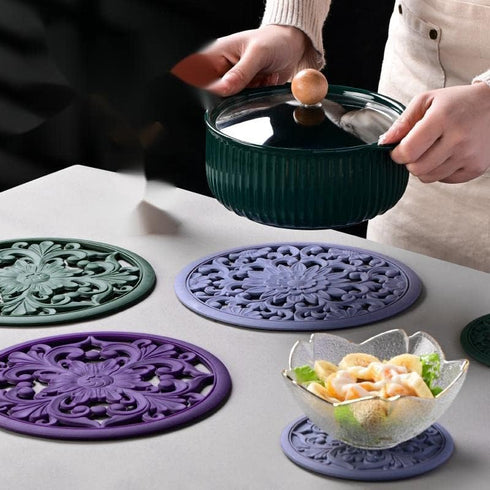Smithcraft Trivets for Hot Dishes - Silicone Trivet Mats, Multi-use Heat Resistant Mat, Round Trivet Set of 3 Grey