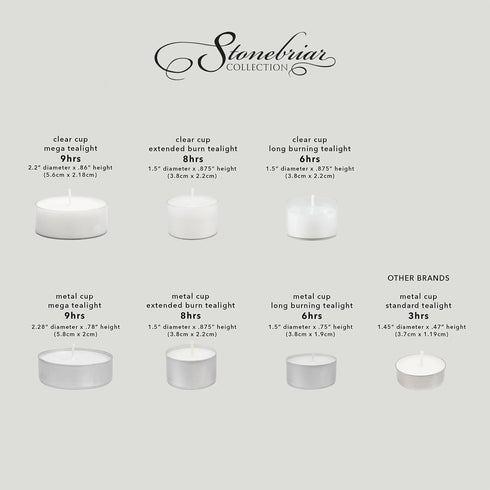 Stonebriar 48 Count White Unscented Smokeless Long Burning Clear Cup Tea Light Candles with 8 Hour Burn Time
