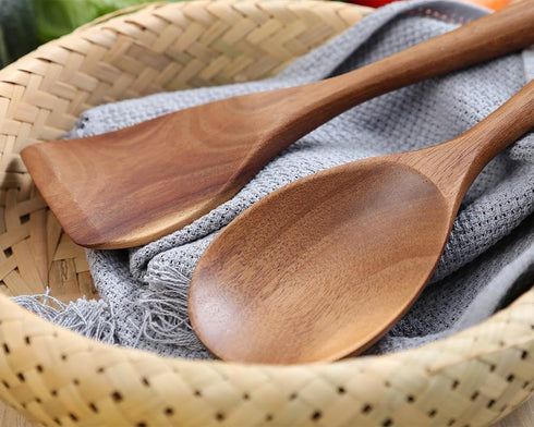 Wooden Cooking Spoon Utensils, 2pcs Set for Kitchen Cooking, Nonstick Cookware Spatulas