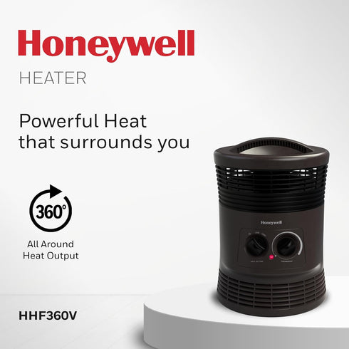 Honeywell HHF360V Portable Heater, Charcoal Grey, 360 Degree Surround Fan Forced, Adjustable Thermostat, 2 Heat Settings