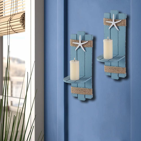 Set 2 SOMTO Beach Starfish Wall Candle Sconces Decor,Ocean Themed Wall-Mount Candle Holders, Coastal Farmhouse Nautical
