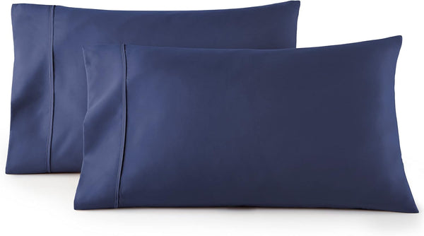 HC Collection King Pillow Cases Set of 2 - Microfiber, Extra Soft, Navy, Easy Care & Machine Washable