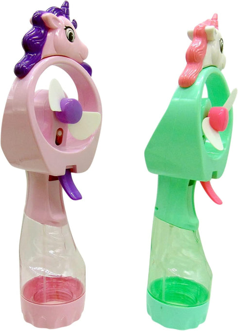 Unicorn Misting Spray Bottle Fan, Kids Personal Cooling Mist Handheld Humidifier Powered Fans for Girls, Set of 2