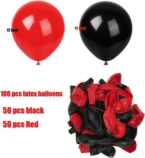 Red Black Balloons - 100 pcs 12 inch Latex Balloons for Birthday Party Decoration