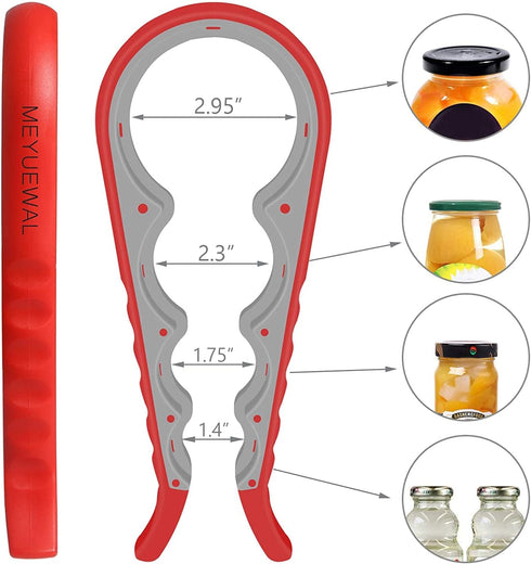 Jar Opener, 5 in 1 Multi Function Can Opener Kit with Silicone Handle, Easy to Use for Children, Elderly, Arthritis