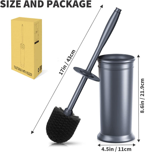UPTRONIC Toilet Brush Set, Toilet Bowl Brush with Extra Long Handle, Durable Bristles, Covered Holder for Bathroom