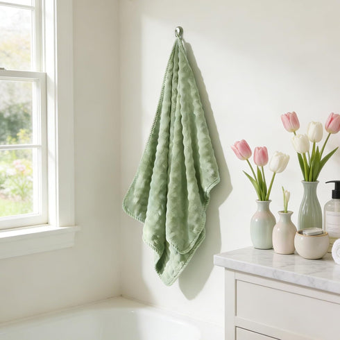 COZYART Sets 8 3D Set 2 2 2 2 Lint Free Towel Pcs Sage Green, Thick, Super Soft, Absorbent & Quick Dry Microfiber