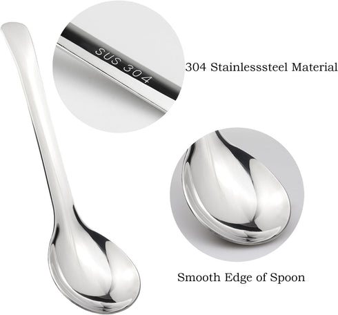7.28 Inches Asian Soup Spoons, Stainless Steel Chinese Soup Spoon Set of 4 for Ramen Pho Dumplings