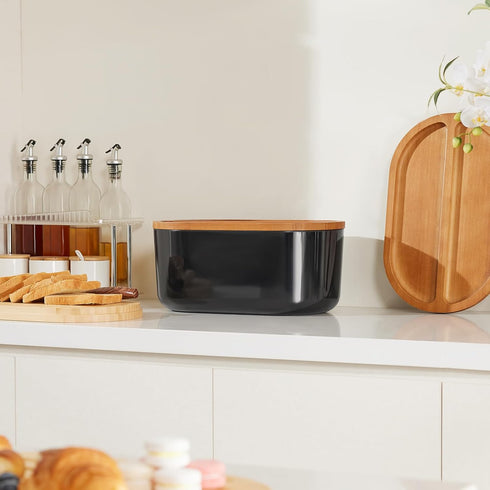 HouseJoy Countertop,Fiber Large Bread Box for Kitchen Bread Box With Thick Cutting Board Lid-Includes,Black Bread