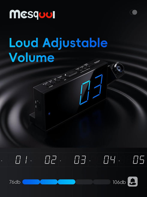 Mesqool Projection Alarm Clock - Loud Vibrating Alarm Clock for Heavy Sleepers with USB Charging Port