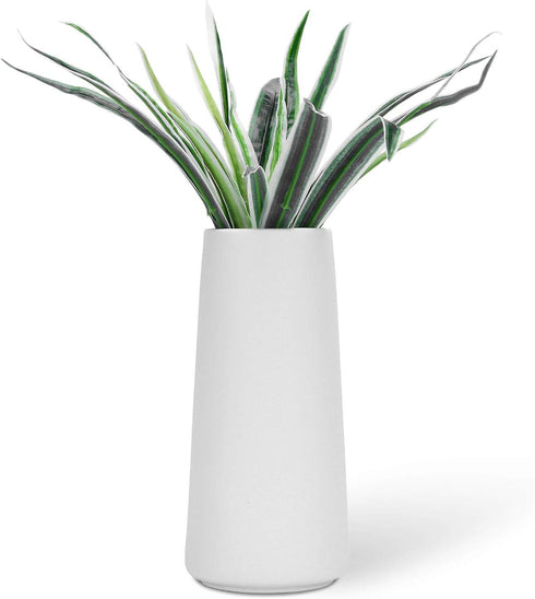 VanEnjoy 7" High Minimalist White Ceramic Vases - Home Office Decoration, Frosting Finish