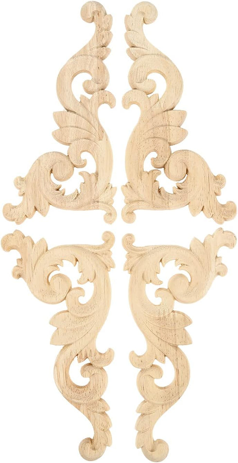 MUXSAM Wood Carved Appliques Onlays - 1-Pair Unpainted Small Wooden Carvings for Mirrors, Walls, DIY Project