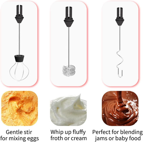 Rechargeable Milk Frother Handheld, 3 Speed Electric Drink Mixer for Latte, Cappuccino, Coffee, Black