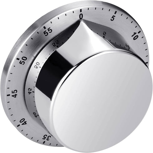 Chef Cooking Timer Clock, Kitchen Timer with Loud Alarm, 100% Mechanical - Silver, 1 Pack, Magnetic Backing, Exquisite