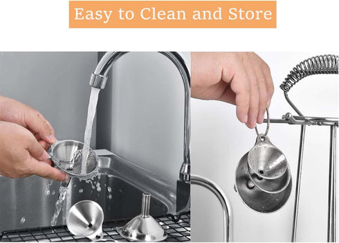 Stainless Steel Funnel Set - 3 Large Small Food Grade Mini Metal Kitchen Funnels for Transferring Oils, Liquids,
