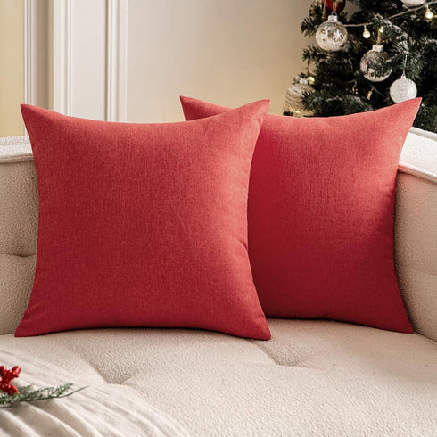 Woaboy Set of 2 Red Outdoor Throw Pillow Covers, Decorative Waterproof Farmhouse Linen Cushion Cases 16x16 inch