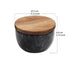 Salt Box with Spoon, Black Marble Base and Natural Acacia Top, Decorative Spice Cellar
