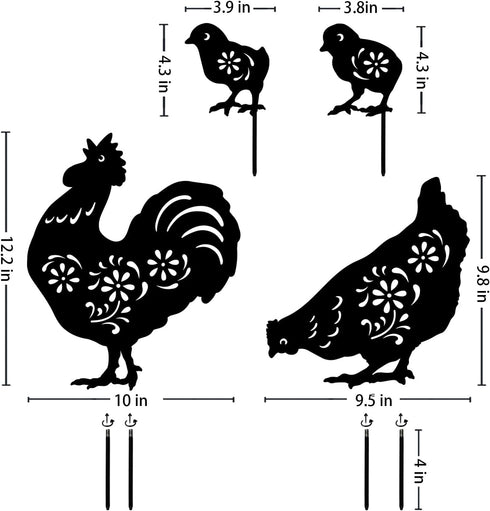 EZTZEN Chicken Metal Garden Stakes Decorative,Chicken Gifts for Women/Men/Chicken Lovers Gifts,Black Chicken Silhouette