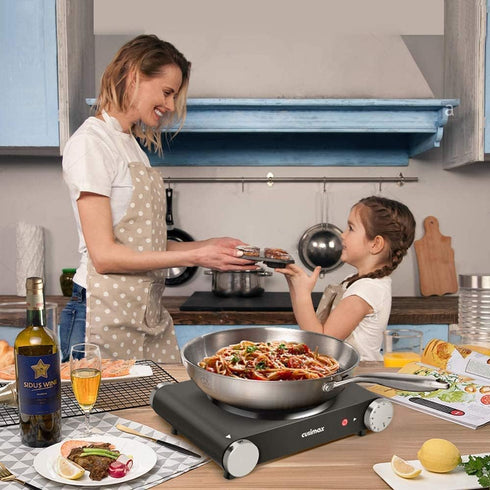 Cusimax Electric Hot Plate Burner, Single Burner Cast Iron Portable 1500W with Adjustable Temperature Control