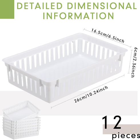 Wenqik Set of 12 Plastic Organizer Bins, 10.24 x 6.5 x 2.36 Inch Rectangular Trays for Desk Organization (White)