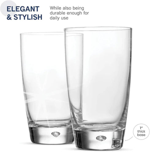 Bormioli Rocco Luna Set Of 4 Cooler Glasses, 15.25 Oz. Clear Crystal Glassware, Dishwasher Safe, Made In Italy