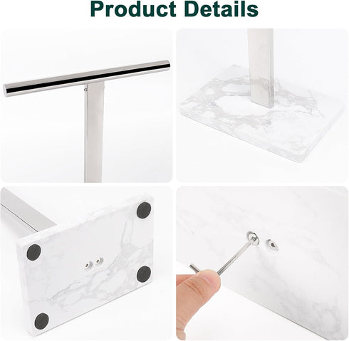 T-Shape Hand Towel Holder - Free-Standing Stand for Bathroom, Kitchen Countertop, 304 Stainless Steel (12IN-Marble