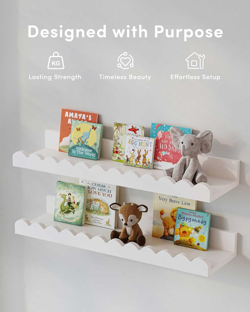 Onlysky Scalloped Shelves, Nursery Book Shelves, Floating Book Shelves for Wall, Toddler Nusery Deocr