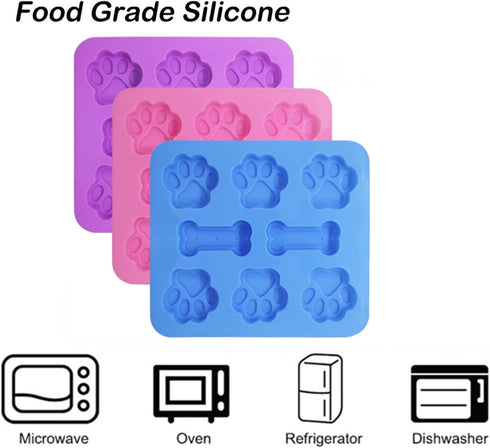 3-Pack Silicone Puppy Paw and Bone Molds for Treats