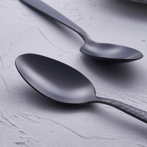 Matte Black Dinner Spoon Set of 6, FULLYWARE 8.0 inches Stainless Steel Black Silverware, Satin Finish